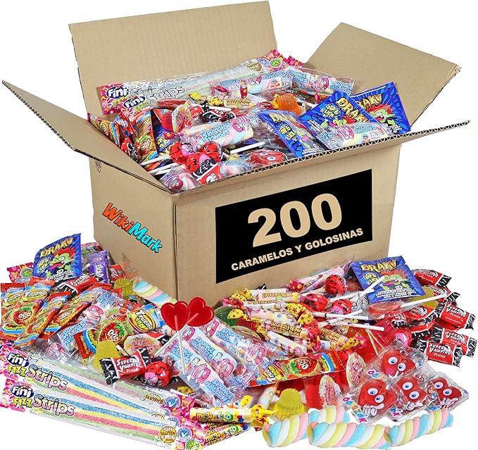 Mega Pack 200 Chuches, Golosinas y Caramelos WikiMark - Sin Alérgenos. Puedes Hacer Bolsas de Cumpleaños. Sin Gluten y Sin Leche.