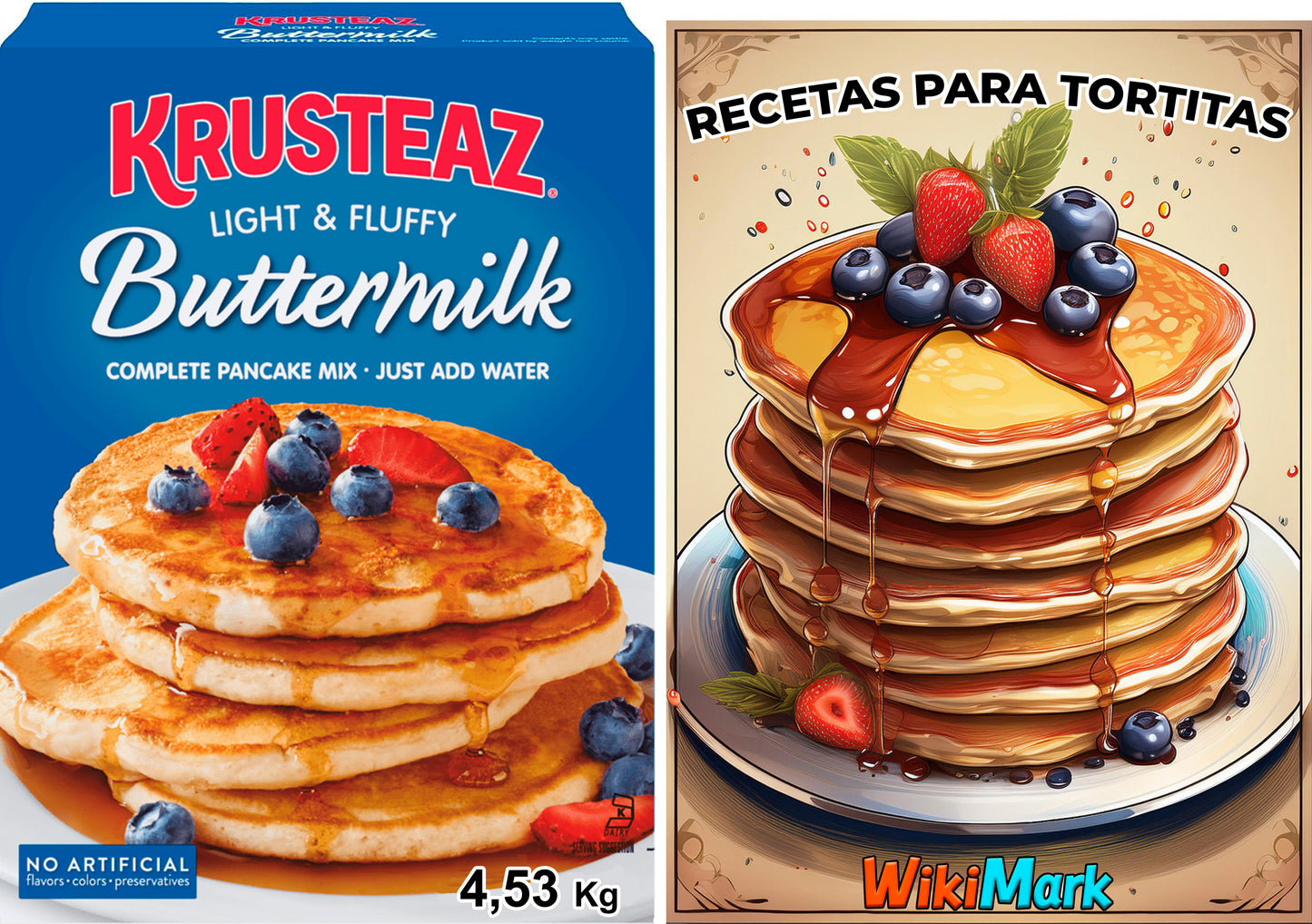Lote Krusteaz Pancake Mix 4,52 kg + Libro de Recetas Digital WikiMark | Mezcla para Pancakes Esponjosos, Fácil de Preparar, Ideal para Desayunos y Postres.
