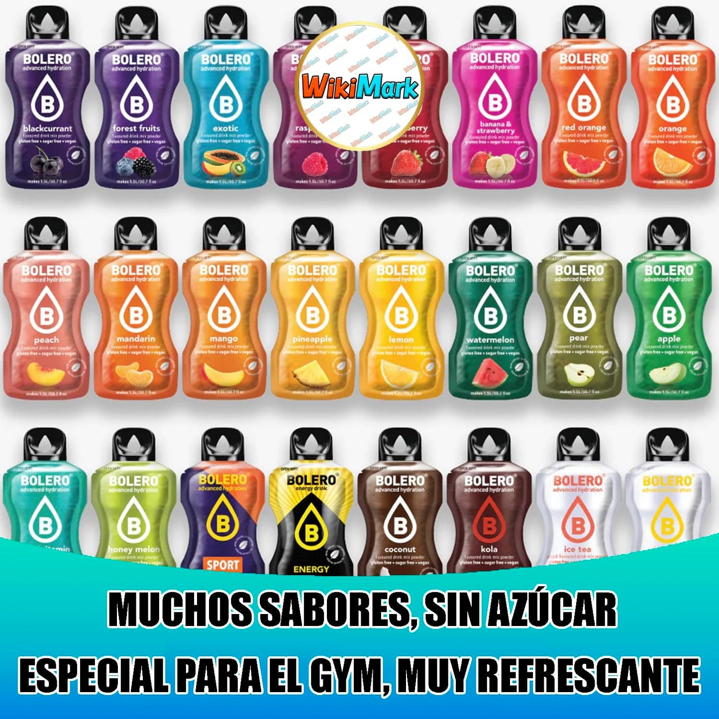 Lote Bebida Bolero (24 x 9 Gr) Sabor COLA Hidratante con Vitamina C, Sin Azúcar + Tarjeta con 100 Consejos Saludables y Vida Sana x WikiMark (24 Sobres + Tarjeta 100 Consejos, COLA (KOLA)) (Copia)