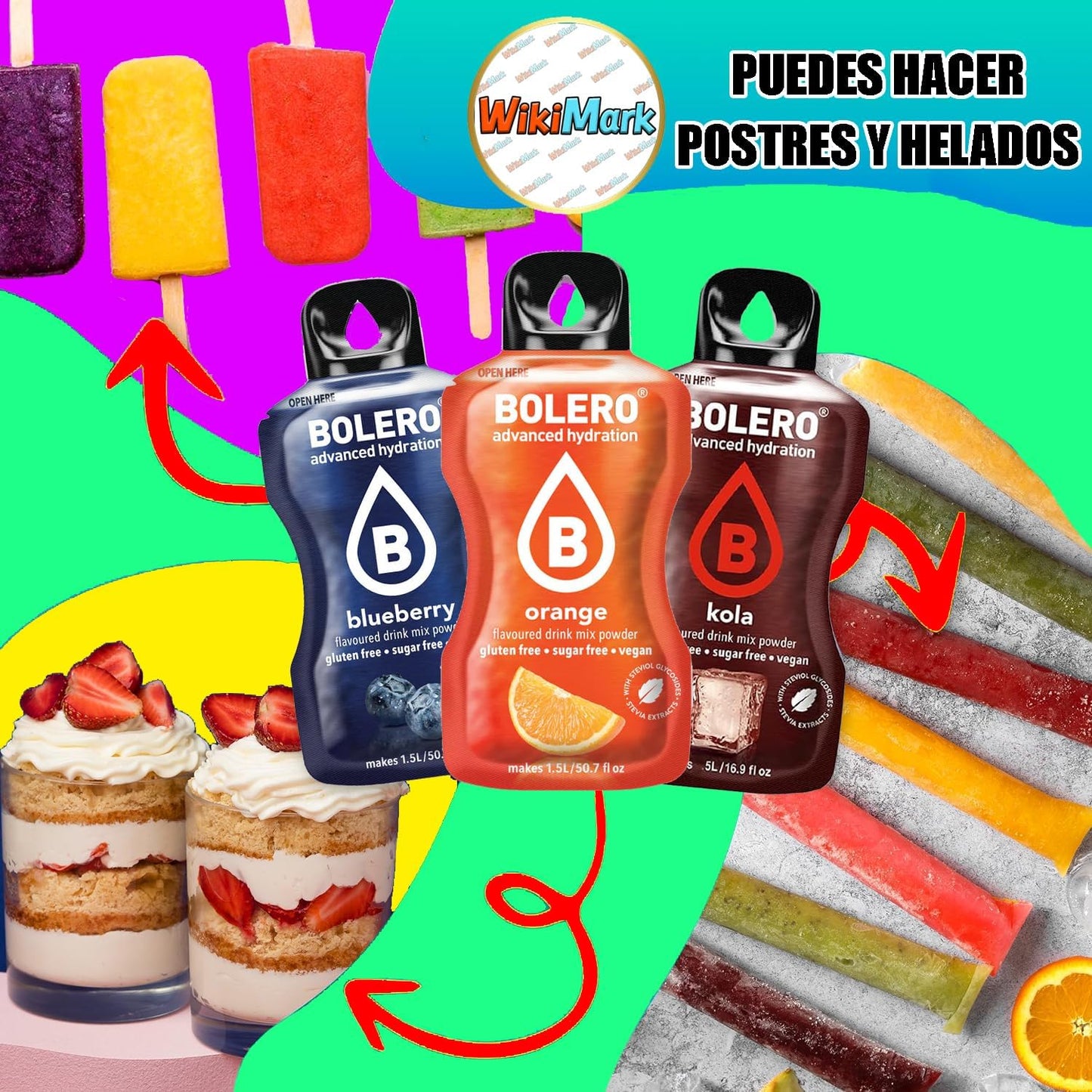 Lote Bebida Bolero (24 x 9 Gr) Sabor COLA Hidratante con Vitamina C, Sin Azúcar + Tarjeta con 100 Consejos Saludables y Vida Sana x WikiMark (24 Sobres + Tarjeta 100 Consejos, COLA (KOLA)) (Copia)