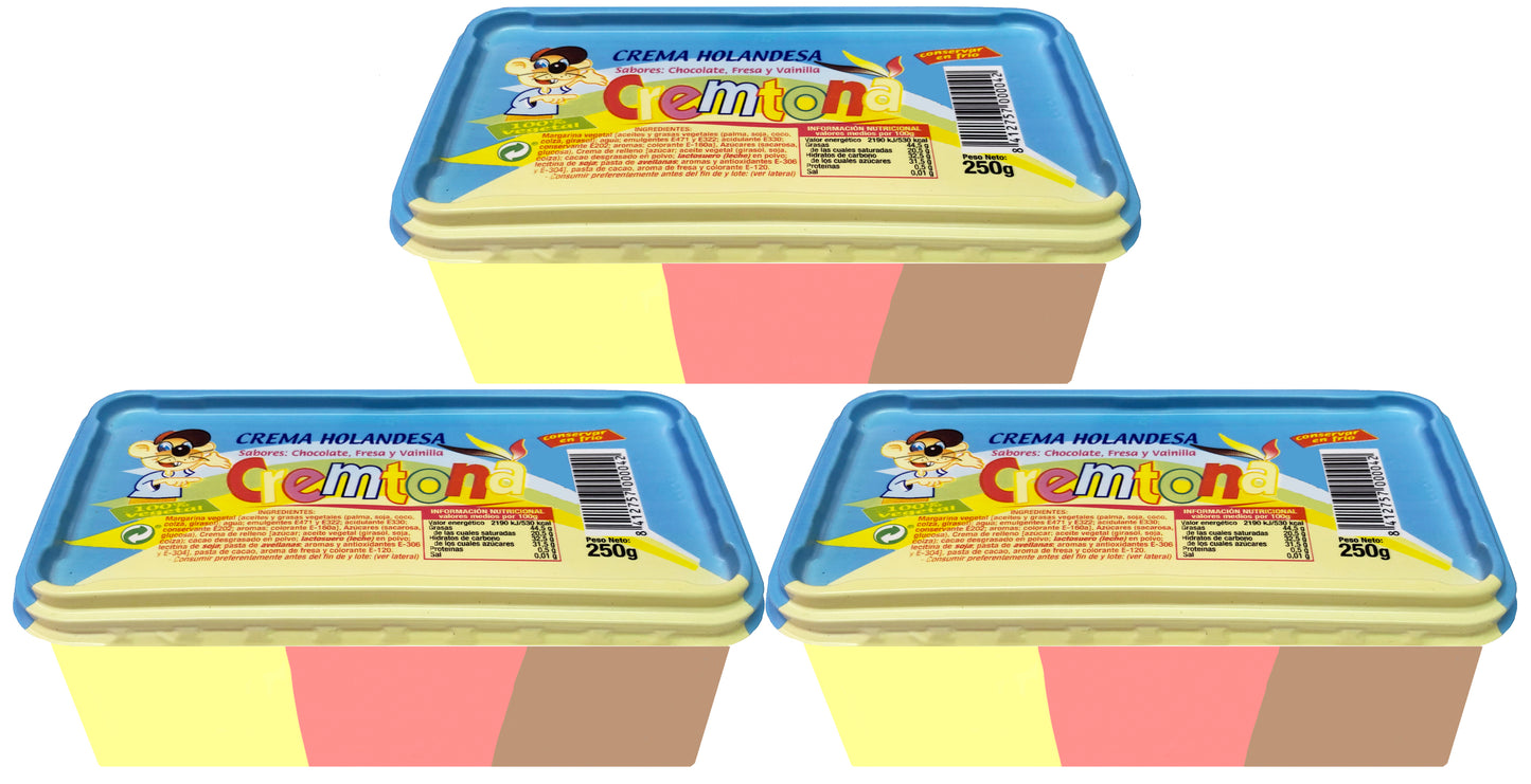 Crema Holandesa 3 colores Cremtona. Chocolate, Fresa y Vainilla. (Lote de 3 Tarrinas) WikiMark