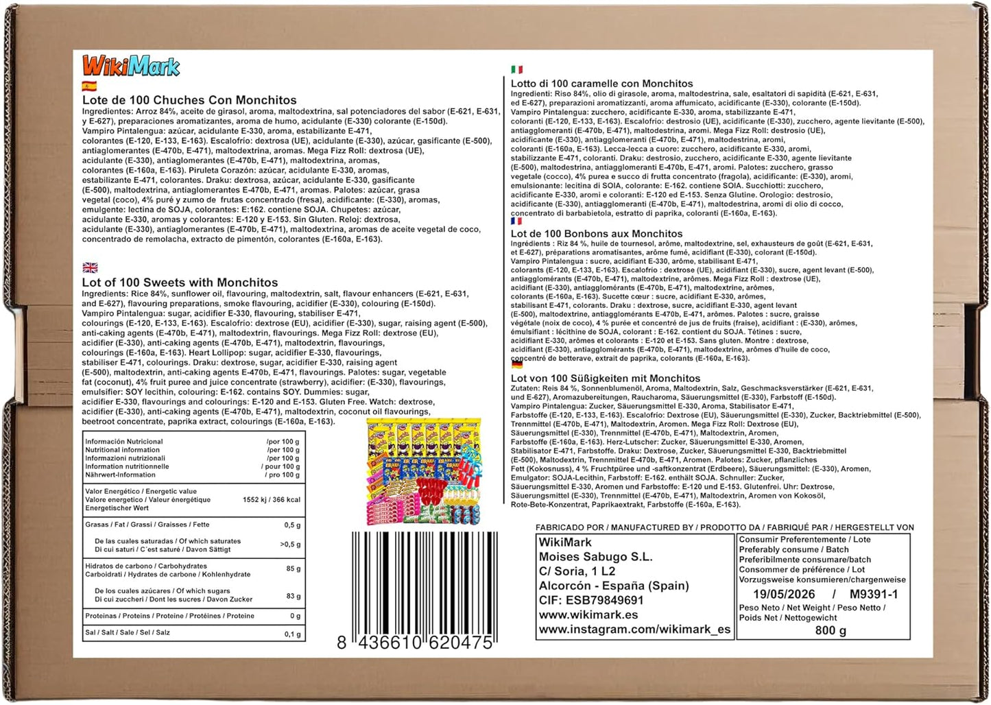 Super Pack Chuches de las Mejores Marcas, Incluye Monchitos, Lacasitos, Palotes, Caramelos para Hallowen, Navidad, Cumplea–os y Fiestas de Ni–as y Ni–os. Caja Regalo WikiMark (Caja de 100)