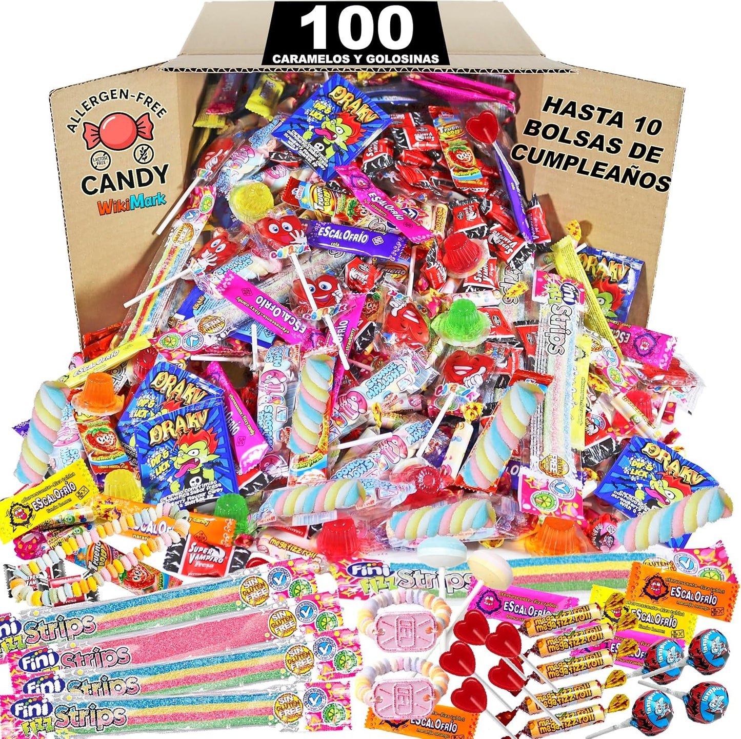 100 Chuches Relleno de Piñata Sin Alérgenos, Golosinas y Caramelos - Para Relleno Bolsas de Cumpleaños, Fiestas, Navidad, Halloween. Sin Gluten y Sin Leche.