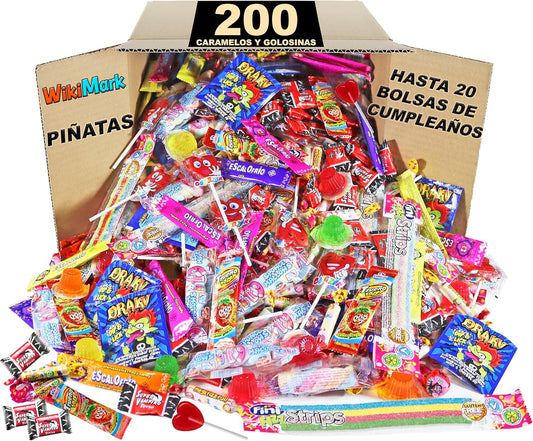 Mega Pack 200 Chuches, Golosinas y Caramelos WikiMark - Sin Alérgenos. Puedes Hacer Bolsas de Cumpleaños. Sin Gluten y Sin Leche.