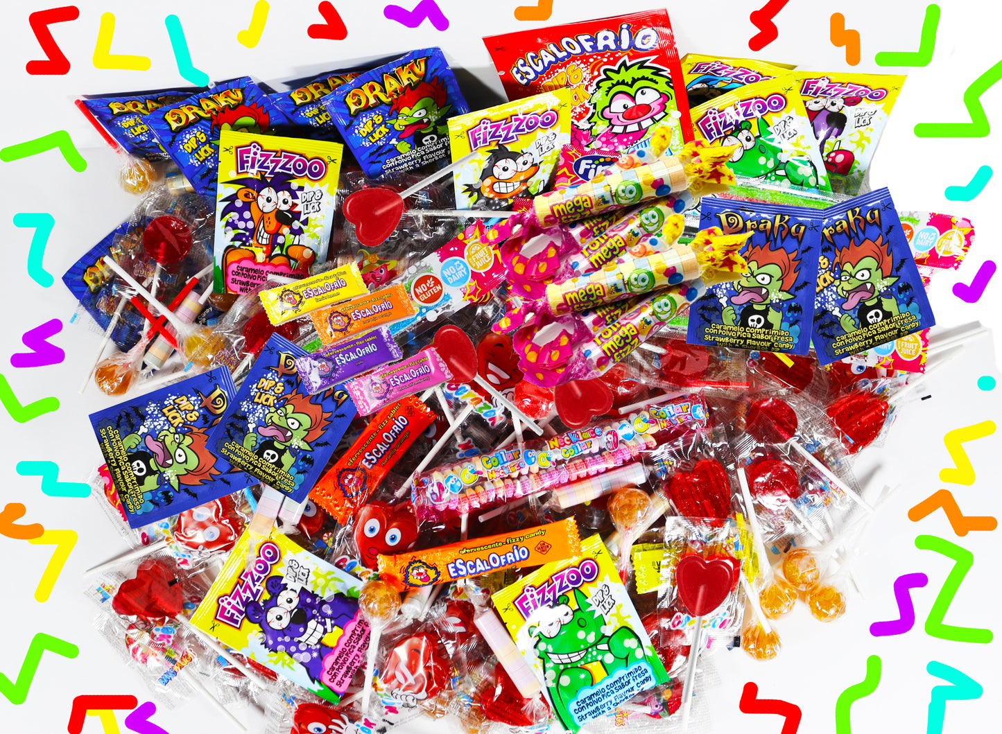 Gran Cubo con Más de 200 Chuches Sin Alérgenos WikiMark. Para Cumpleaños, Hallowen, Navidad o Piñatas. Sin Gluten y Sin Leche. Apto para Todos. + de 1,5 Kg de Caramelos y Chuches.