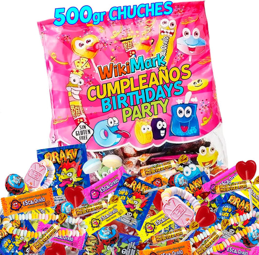 Mega Pack Bolsa 500 gr Chuches Cumpleaños. Chucherias Relleno Piñata. Sin Alérgenos. Bolsa Golosinas Cumpleaños. Pack Caramelos. Relleno Piñatas de Cumples Infantil. 75 Chuches Aprox. WikiMark