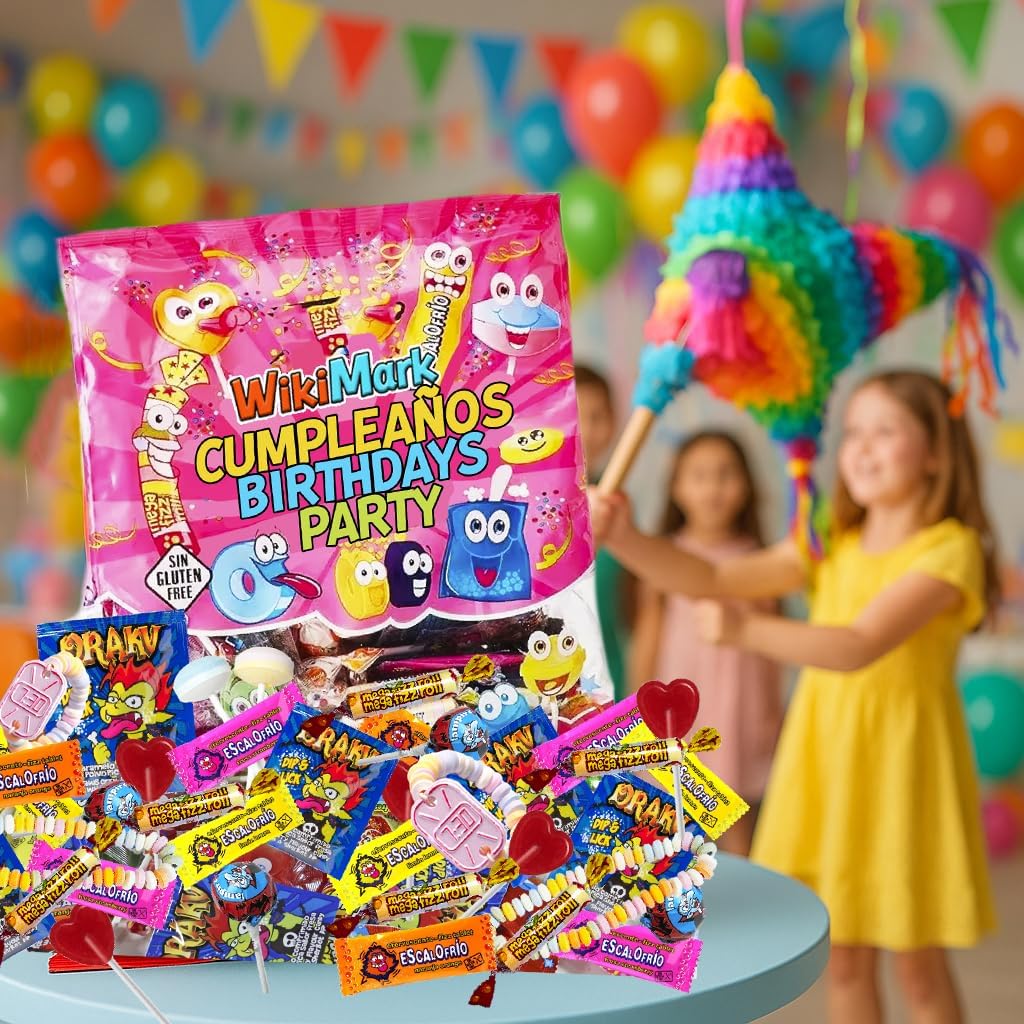 Mega Pack Bolsa 500 gr Chuches Cumpleaños. Chucherias Relleno Piñata. Sin Alérgenos. Bolsa Golosinas Cumpleaños. Pack Caramelos. Relleno Piñatas de Cumples Infantil. 75 Chuches Aprox. WikiMark