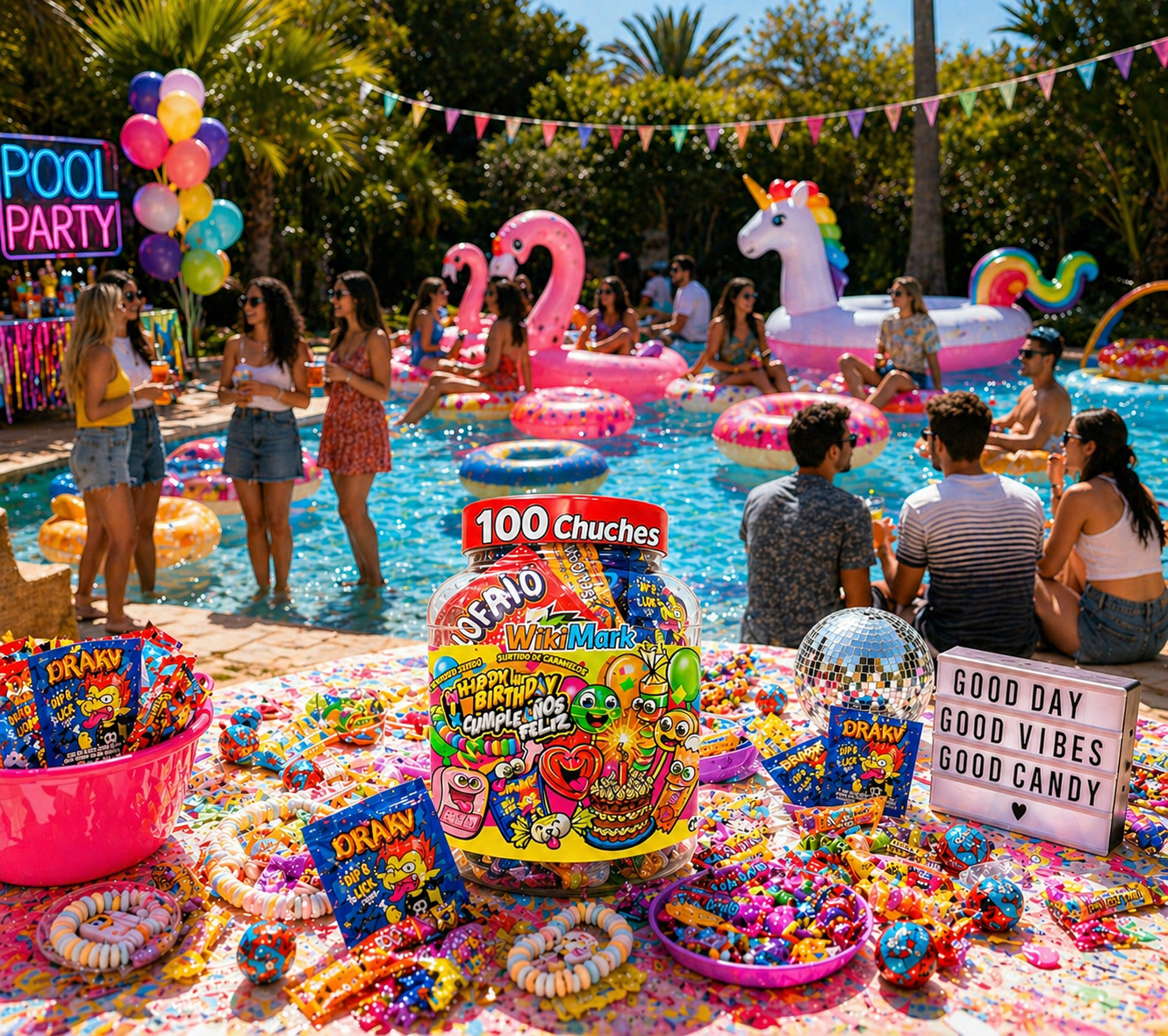 WikiMark - Bote 100 Chuches Surtidas para Cumpleaños y Piñatas | Caramelos Variados Infantiles | Golosinas para Fiestas, Candy Bar y Bolsas de Regalo | Mix Dulces Sin Gluten y Sin Leche