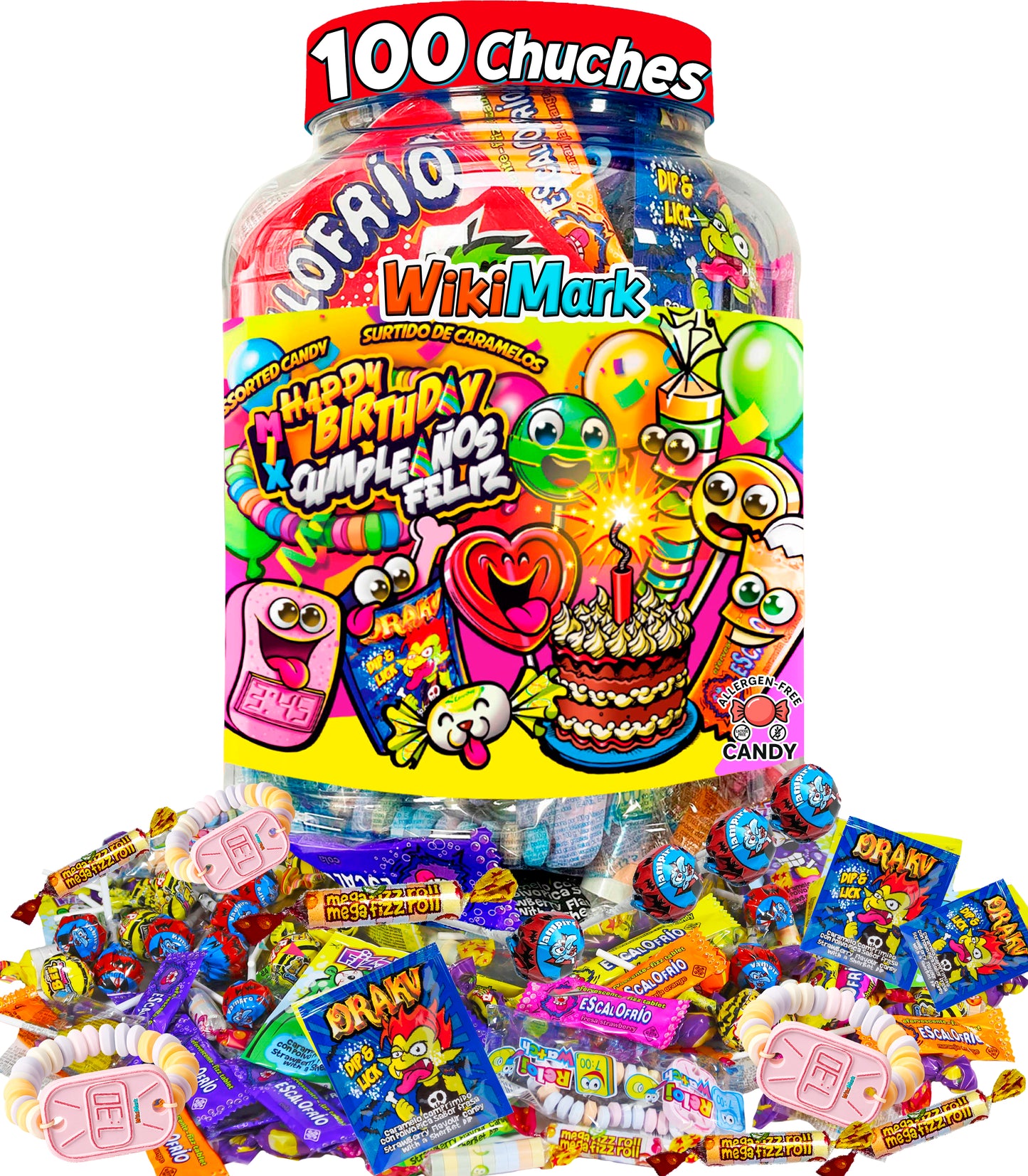 WikiMark - Bote 100 Chuches Surtidas para Cumpleaños y Piñatas | Caramelos Variados Infantiles | Golosinas para Fiestas, Candy Bar y Bolsas de Regalo | Mix Dulces Sin Gluten y Sin Leche