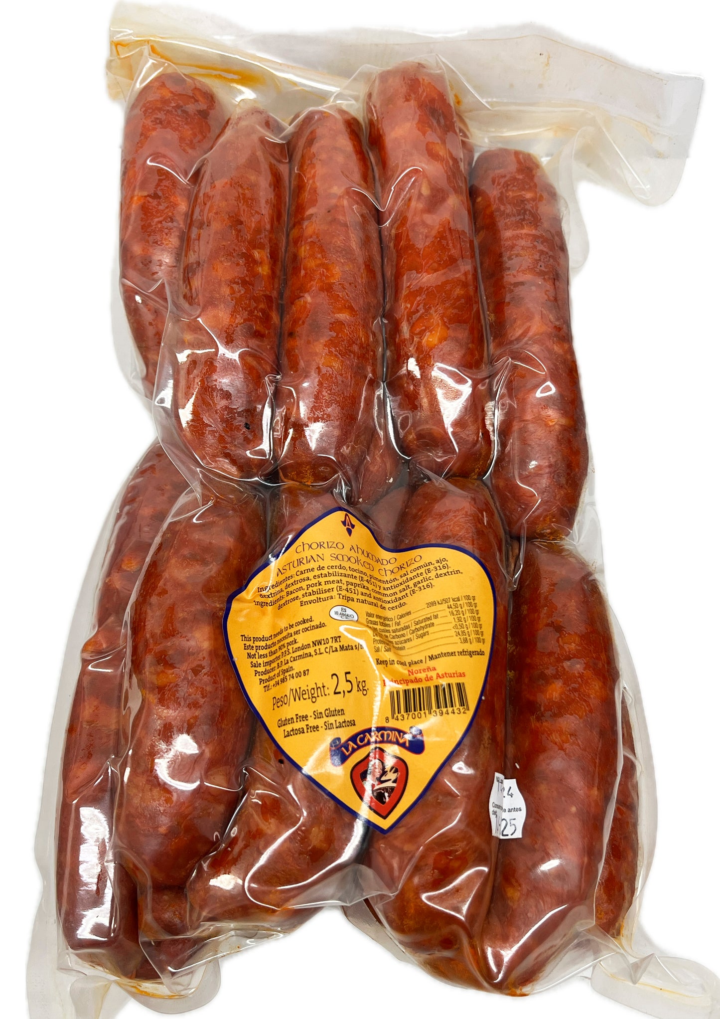 Chorizo Ahumado "La Carmina" de Noreña Asturias. Bolsa de 2,5 Kg