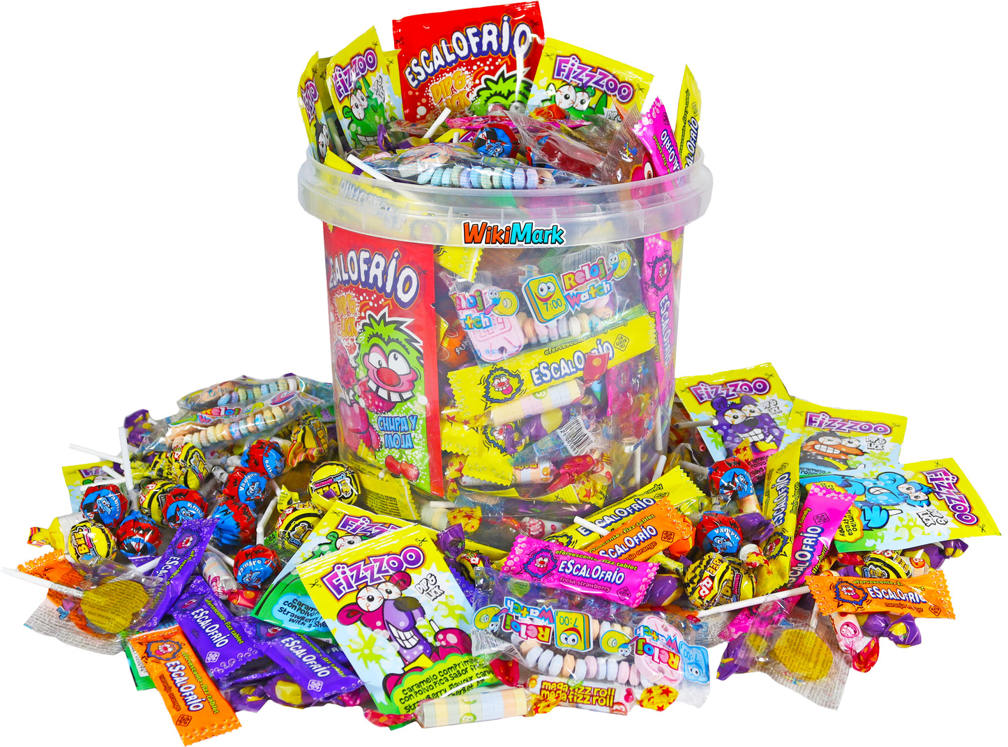 Gran Cubo con Más de 200 Chuches Sin Alérgenos WikiMark. Para Cumpleaños, Hallowen, Navidad o Piñatas. Sin Gluten y Sin Leche. Apto para Todos. + de 1,5 Kg de Caramelos y Chuches.