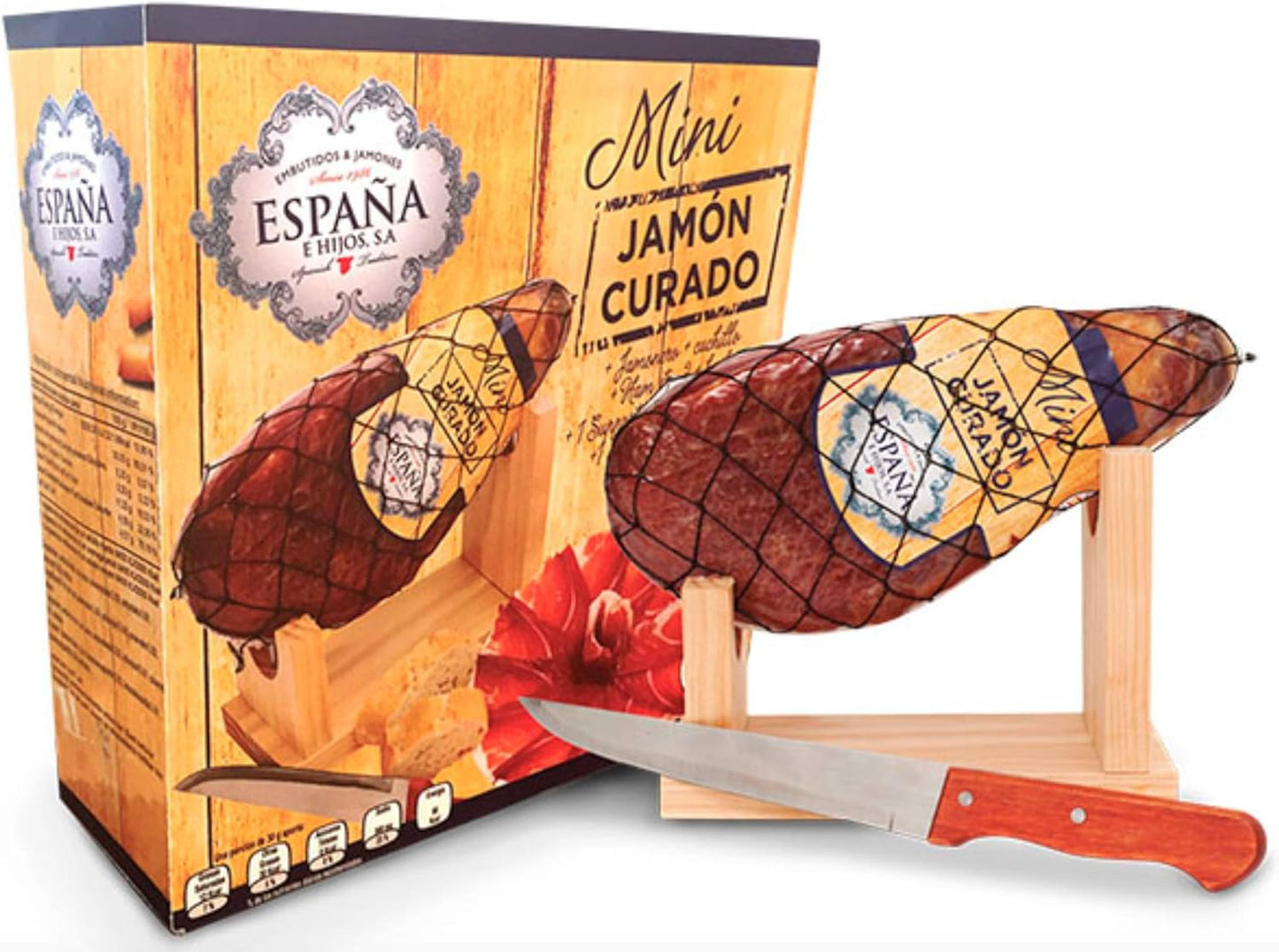 Lote Mini Jamón Curado de 1 Kg. + Mini Jamonero + 1 Cuchillo WikiMark