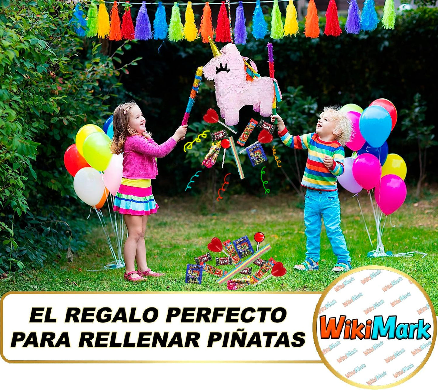 WikiMark Mega Pack 300 Chuches, Golosinas y Caramelos - Sin Alérgenos. para Fiestas de Cumpleaños Infantiles, Navidad, Halloween, Relleno Piñatas - Sin Gluten y Sin Leche.
